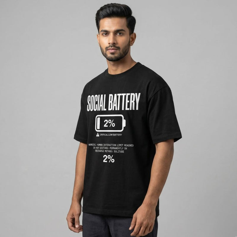 Social Battery 2% — Men's Oversized T-Shirt