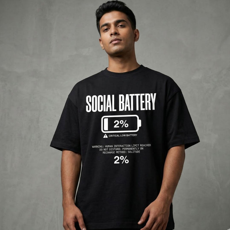 Social Battery 2% — Men's Oversized T-Shirt