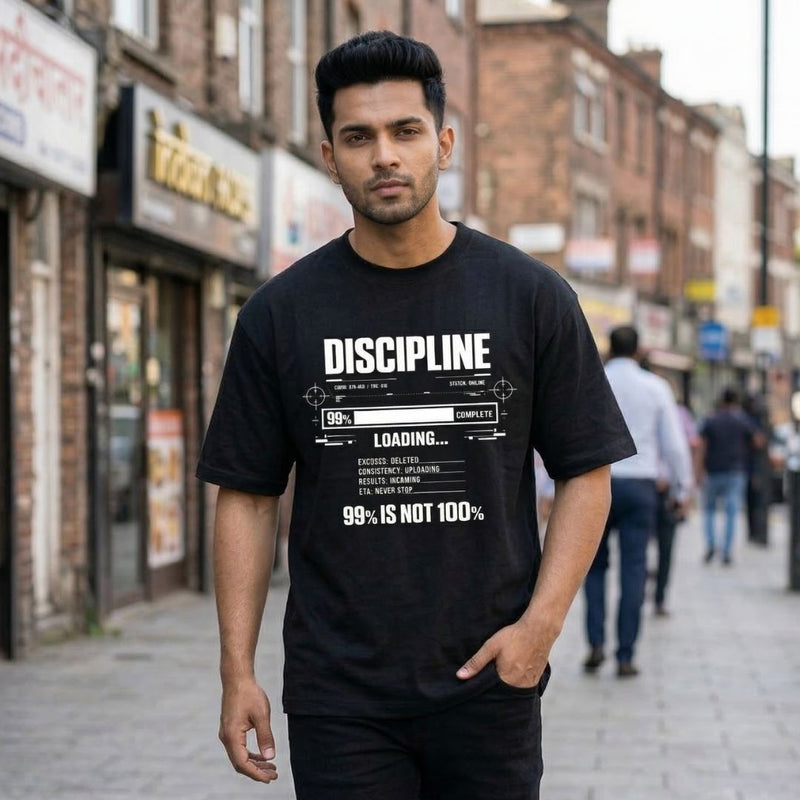 Discipline Loading 99% — Men's Oversized T-Shirt